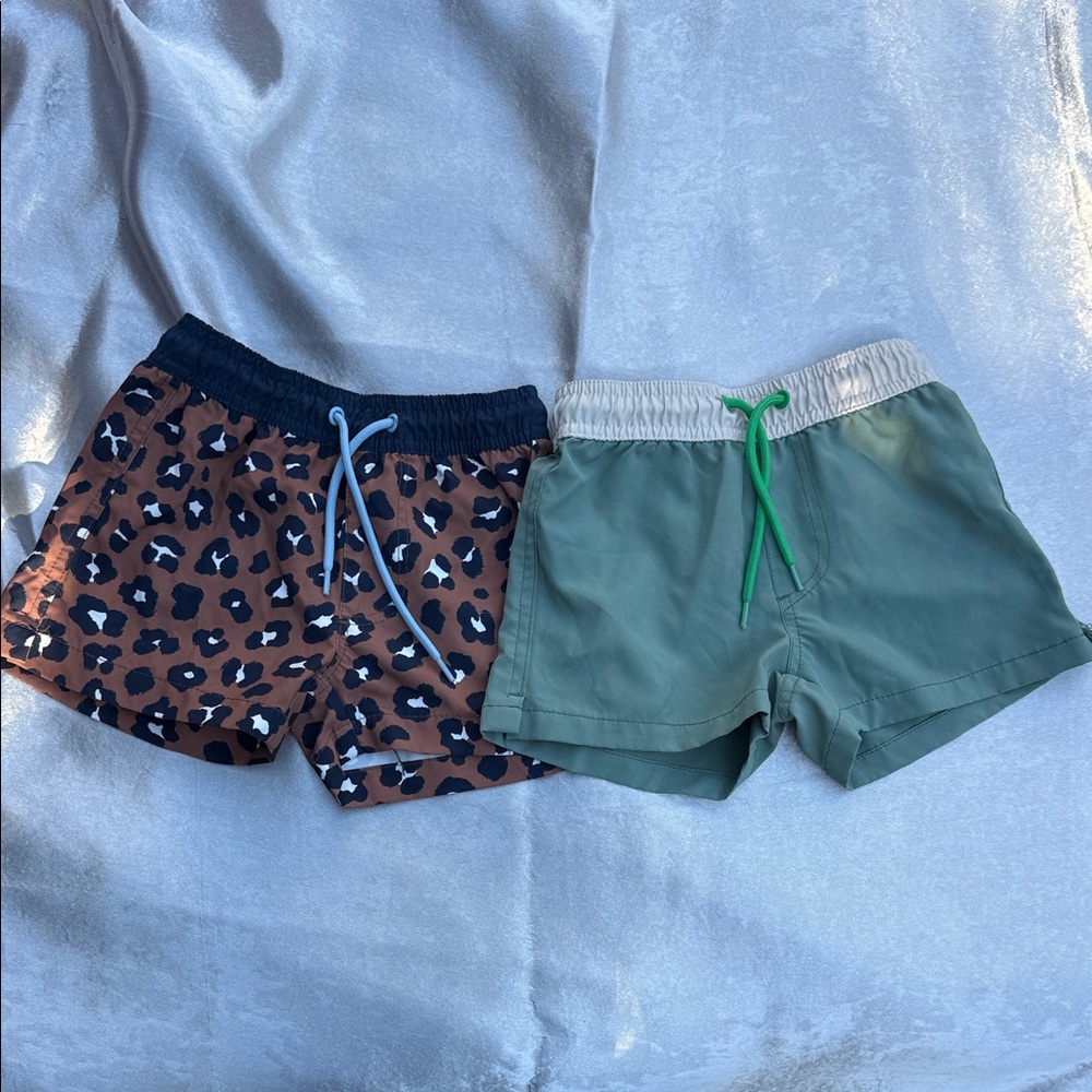 Leopard Print and Green Kids Swim Shorts Set